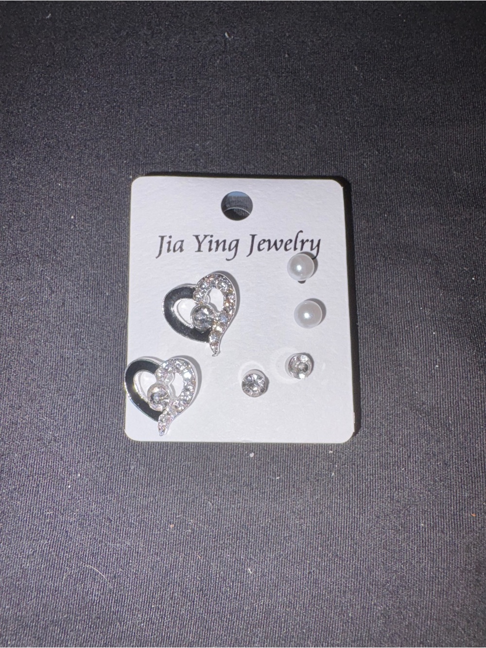 Fashion Jewelry Silver Heart, Pearl & Crystal Earring Set